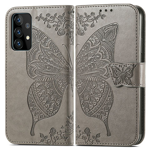 Funda de Cuero Cartera con Soporte Mariposa Carcasa para Samsung Galaxy A52 5G Gris