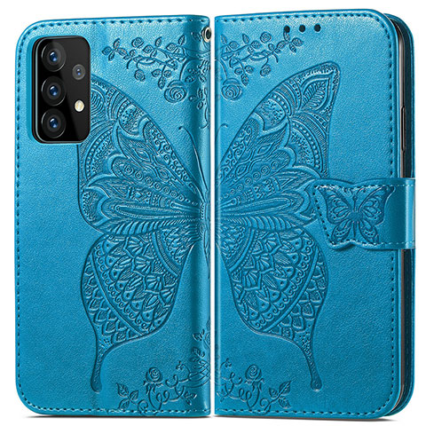 Funda de Cuero Cartera con Soporte Mariposa Carcasa para Samsung Galaxy A52s 5G Azul