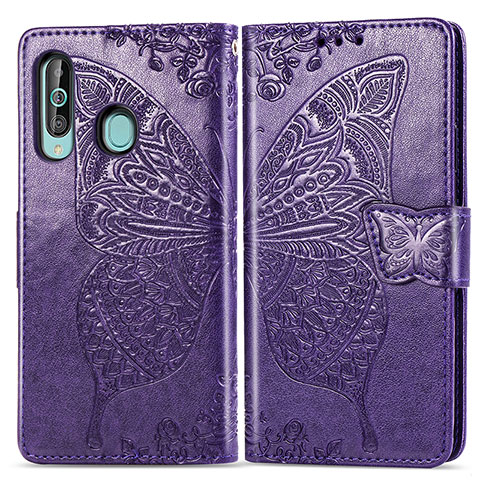 Funda de Cuero Cartera con Soporte Mariposa Carcasa para Samsung Galaxy A60 Morado