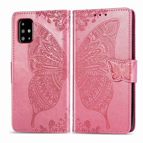 Funda de Cuero Cartera con Soporte Mariposa Carcasa para Samsung Galaxy A71 5G Rosa Roja