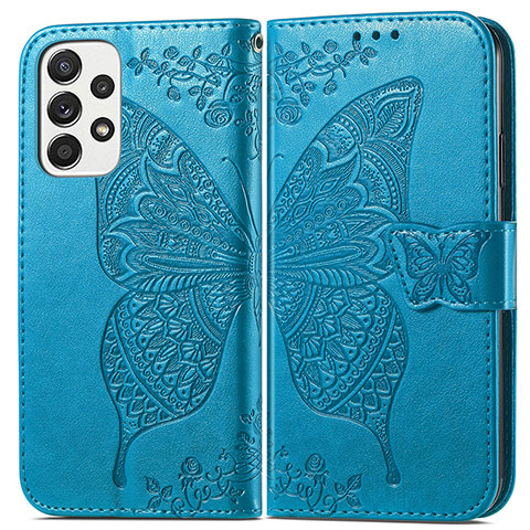 Funda de Cuero Cartera con Soporte Mariposa Carcasa para Samsung Galaxy A73 5G Azul