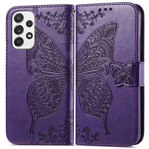 Funda de Cuero Cartera con Soporte Mariposa Carcasa para Samsung Galaxy A73 5G Morado