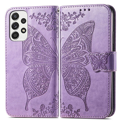 Funda de Cuero Cartera con Soporte Mariposa Carcasa para Samsung Galaxy A73 5G Purpura Claro