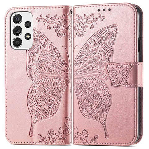 Funda de Cuero Cartera con Soporte Mariposa Carcasa para Samsung Galaxy A73 5G Rosa