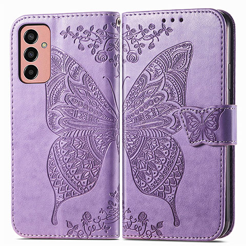 Funda de Cuero Cartera con Soporte Mariposa Carcasa para Samsung Galaxy F13 4G Purpura Claro