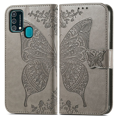 Funda de Cuero Cartera con Soporte Mariposa Carcasa para Samsung Galaxy F41 Gris