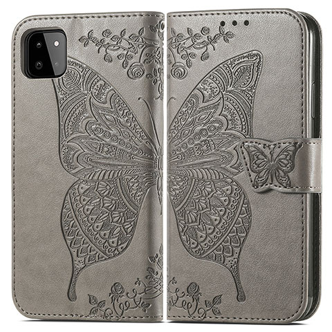 Funda de Cuero Cartera con Soporte Mariposa Carcasa para Samsung Galaxy F42 5G Gris