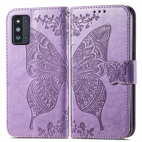 Funda de Cuero Cartera con Soporte Mariposa Carcasa para Samsung Galaxy F52 5G Purpura Claro