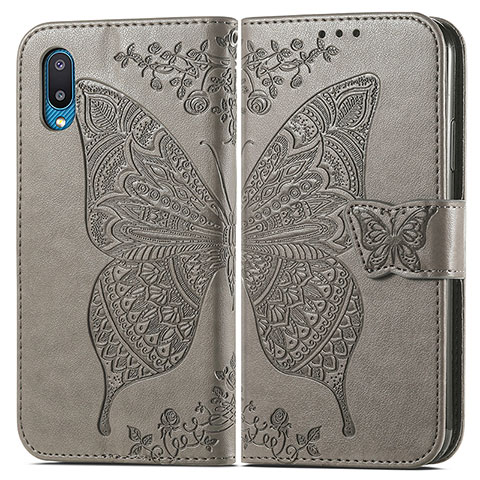 Funda de Cuero Cartera con Soporte Mariposa Carcasa para Samsung Galaxy M02 Gris