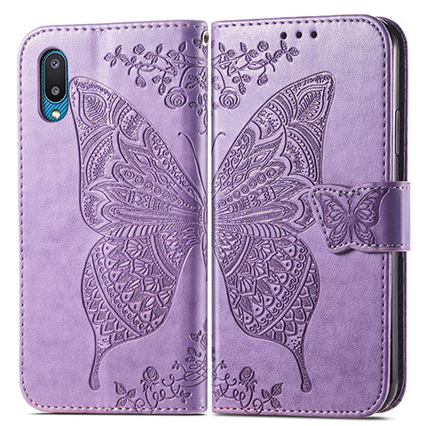 Funda de Cuero Cartera con Soporte Mariposa Carcasa para Samsung Galaxy M02 Purpura Claro