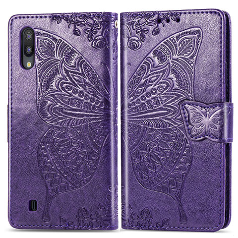 Funda de Cuero Cartera con Soporte Mariposa Carcasa para Samsung Galaxy M10 Morado