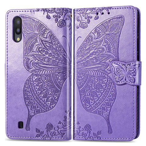 Funda de Cuero Cartera con Soporte Mariposa Carcasa para Samsung Galaxy M10 Purpura Claro