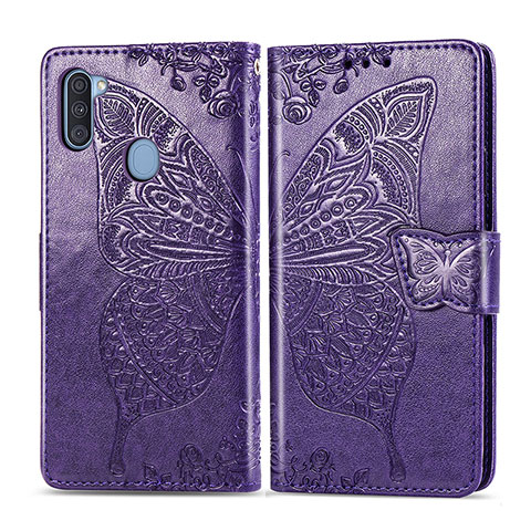 Funda de Cuero Cartera con Soporte Mariposa Carcasa para Samsung Galaxy M11 Morado