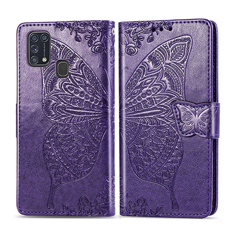 Funda de Cuero Cartera con Soporte Mariposa Carcasa para Samsung Galaxy M21s Morado