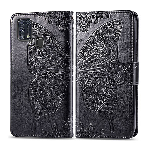 Funda de Cuero Cartera con Soporte Mariposa Carcasa para Samsung Galaxy M21s Negro