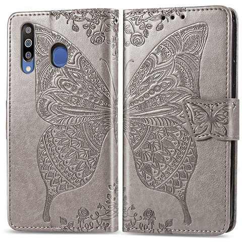 Funda de Cuero Cartera con Soporte Mariposa Carcasa para Samsung Galaxy M30 Gris