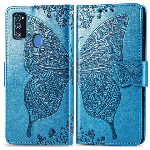 Funda de Cuero Cartera con Soporte Mariposa Carcasa para Samsung Galaxy M30s Azul