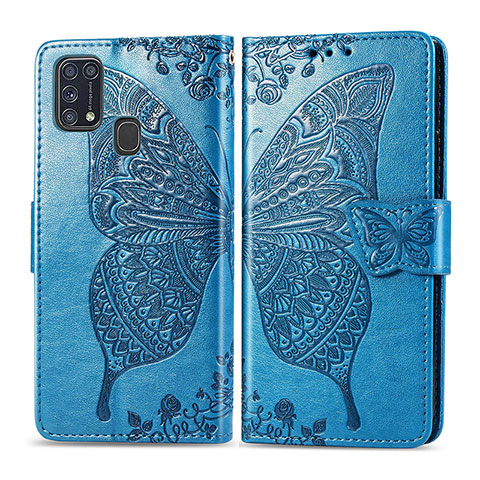 Funda de Cuero Cartera con Soporte Mariposa Carcasa para Samsung Galaxy M31 Prime Edition Azul