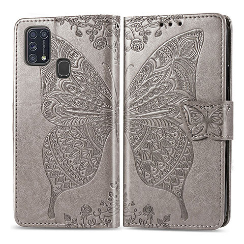 Funda de Cuero Cartera con Soporte Mariposa Carcasa para Samsung Galaxy M31 Prime Edition Gris