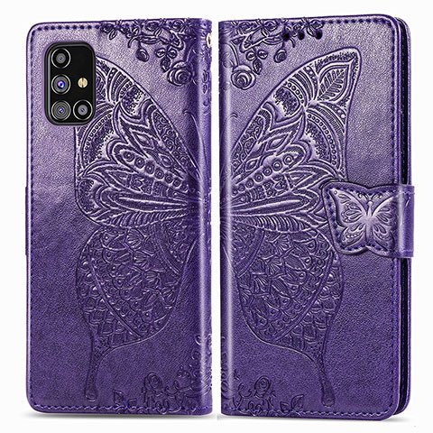 Funda de Cuero Cartera con Soporte Mariposa Carcasa para Samsung Galaxy M31s Morado