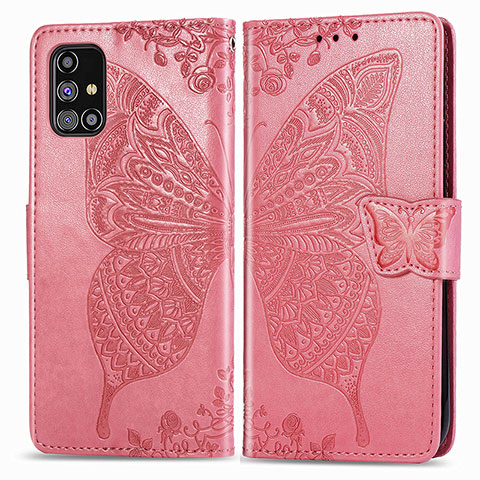 Funda de Cuero Cartera con Soporte Mariposa Carcasa para Samsung Galaxy M31s Rosa Roja