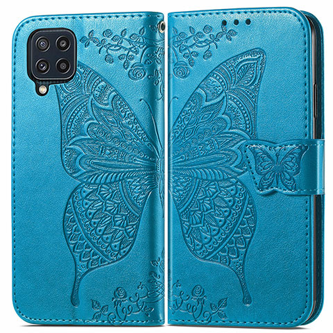 Funda de Cuero Cartera con Soporte Mariposa Carcasa para Samsung Galaxy M32 4G Azul