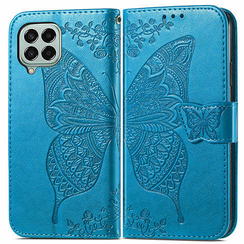 Funda de Cuero Cartera con Soporte Mariposa Carcasa para Samsung Galaxy M33 5G Azul