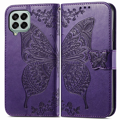 Funda de Cuero Cartera con Soporte Mariposa Carcasa para Samsung Galaxy M33 5G Morado