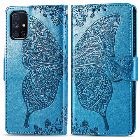 Funda de Cuero Cartera con Soporte Mariposa Carcasa para Samsung Galaxy M51 Azul