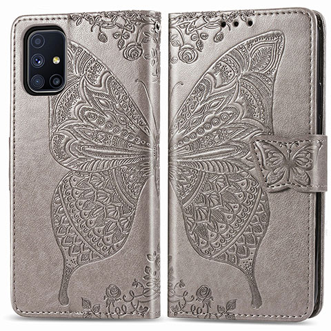 Funda de Cuero Cartera con Soporte Mariposa Carcasa para Samsung Galaxy M51 Gris