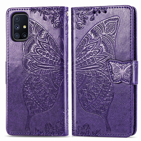 Funda de Cuero Cartera con Soporte Mariposa Carcasa para Samsung Galaxy M51 Morado