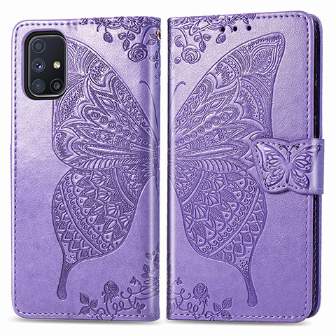 Funda de Cuero Cartera con Soporte Mariposa Carcasa para Samsung Galaxy M51 Purpura Claro