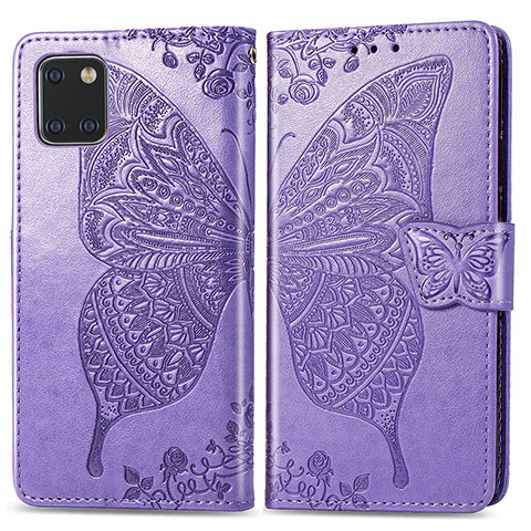 Funda de Cuero Cartera con Soporte Mariposa Carcasa para Samsung Galaxy M60s Purpura Claro