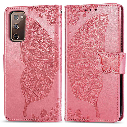 Funda de Cuero Cartera con Soporte Mariposa Carcasa para Samsung Galaxy S20 FE 4G Rosa Roja