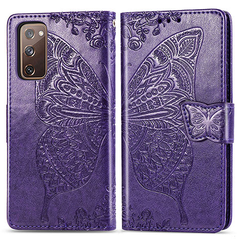 Funda de Cuero Cartera con Soporte Mariposa Carcasa para Samsung Galaxy S20 FE 5G Morado