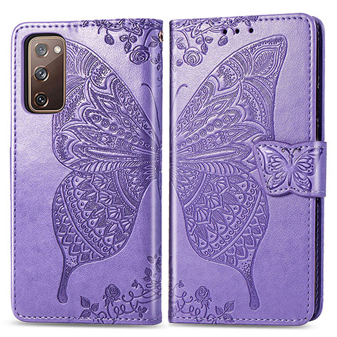 Funda de Cuero Cartera con Soporte Mariposa Carcasa para Samsung Galaxy S20 FE 5G Purpura Claro