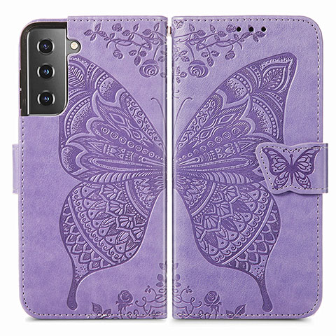 Funda de Cuero Cartera con Soporte Mariposa Carcasa para Samsung Galaxy S21 FE 5G Purpura Claro