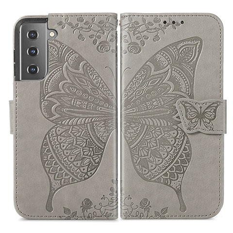 Funda de Cuero Cartera con Soporte Mariposa Carcasa para Samsung Galaxy S21 Plus 5G Gris