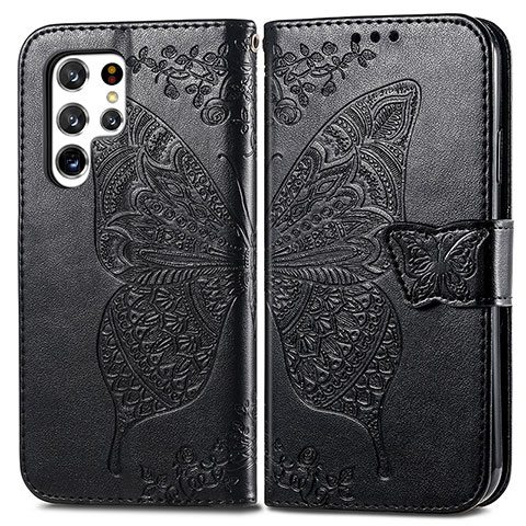 Funda de Cuero Cartera con Soporte Mariposa Carcasa para Samsung Galaxy S21 Ultra 5G Negro