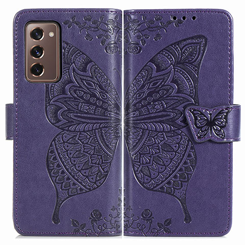 Funda de Cuero Cartera con Soporte Mariposa Carcasa para Samsung Galaxy Z Fold2 5G Morado