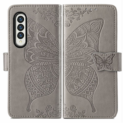 Funda de Cuero Cartera con Soporte Mariposa Carcasa para Samsung Galaxy Z Fold3 5G Gris