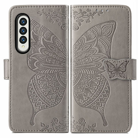 Funda de Cuero Cartera con Soporte Mariposa Carcasa para Samsung Galaxy Z Fold4 5G Gris