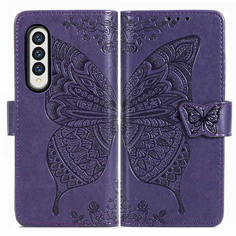 Funda de Cuero Cartera con Soporte Mariposa Carcasa para Samsung Galaxy Z Fold4 5G Morado