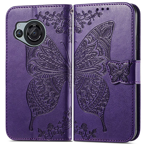 Funda de Cuero Cartera con Soporte Mariposa Carcasa para Sharp Aquos R8 Morado