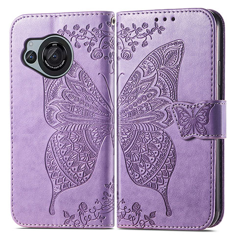 Funda de Cuero Cartera con Soporte Mariposa Carcasa para Sharp Aquos R8s Purpura Claro