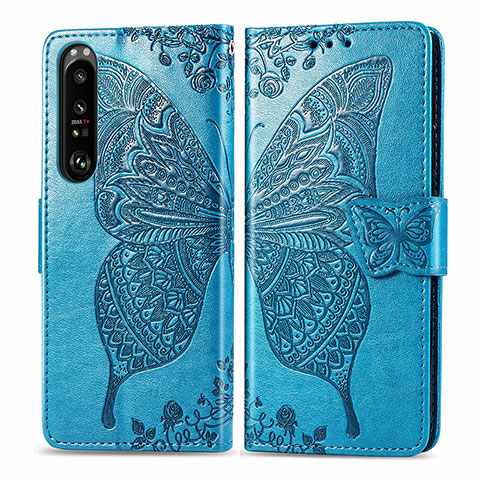 Funda de Cuero Cartera con Soporte Mariposa Carcasa para Sony Xperia 1 III Azul