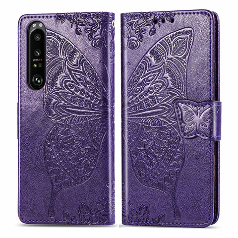 Funda de Cuero Cartera con Soporte Mariposa Carcasa para Sony Xperia 1 III Morado