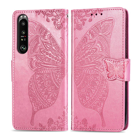 Funda de Cuero Cartera con Soporte Mariposa Carcasa para Sony Xperia 1 III Rosa Roja