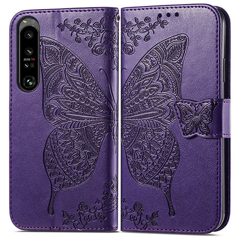 Funda de Cuero Cartera con Soporte Mariposa Carcasa para Sony Xperia 1 IV Morado