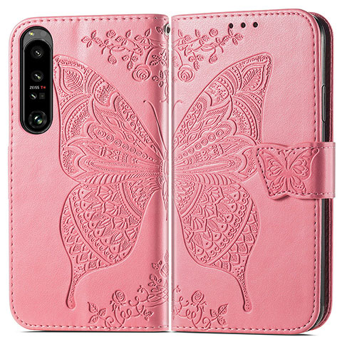 Funda de Cuero Cartera con Soporte Mariposa Carcasa para Sony Xperia 1 IV Rosa Roja